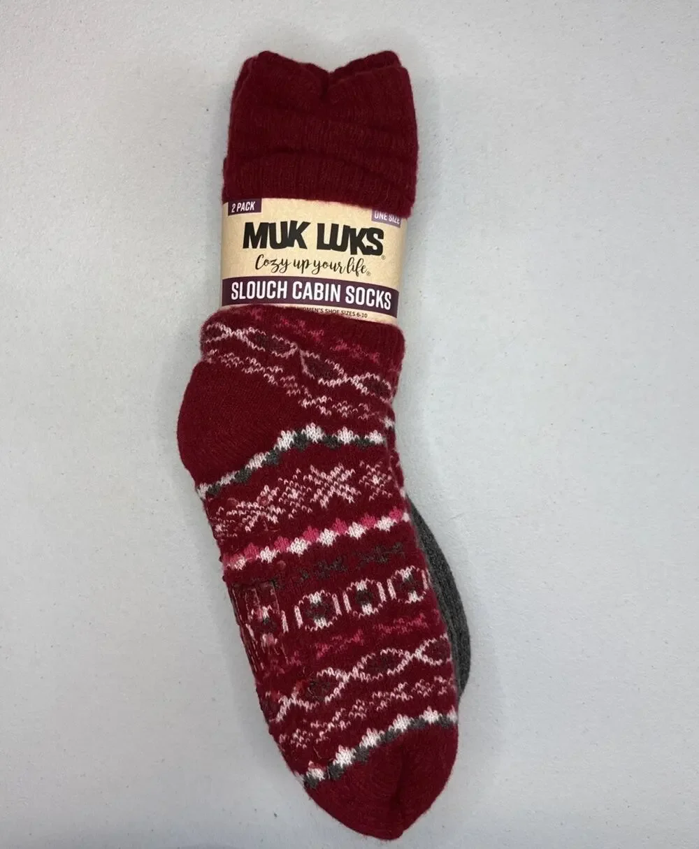 Muk Luke 2 Pack Women’s Slouch Cabin Socks Red Fairisle One Size Fits Most